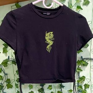 Black Crop with dragon design/Singes on sides
